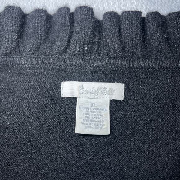 Marshall Fields Womens Cashmere Split Neck Sweater Size XL Black Ruffles *READ* - Picture 3 of 10